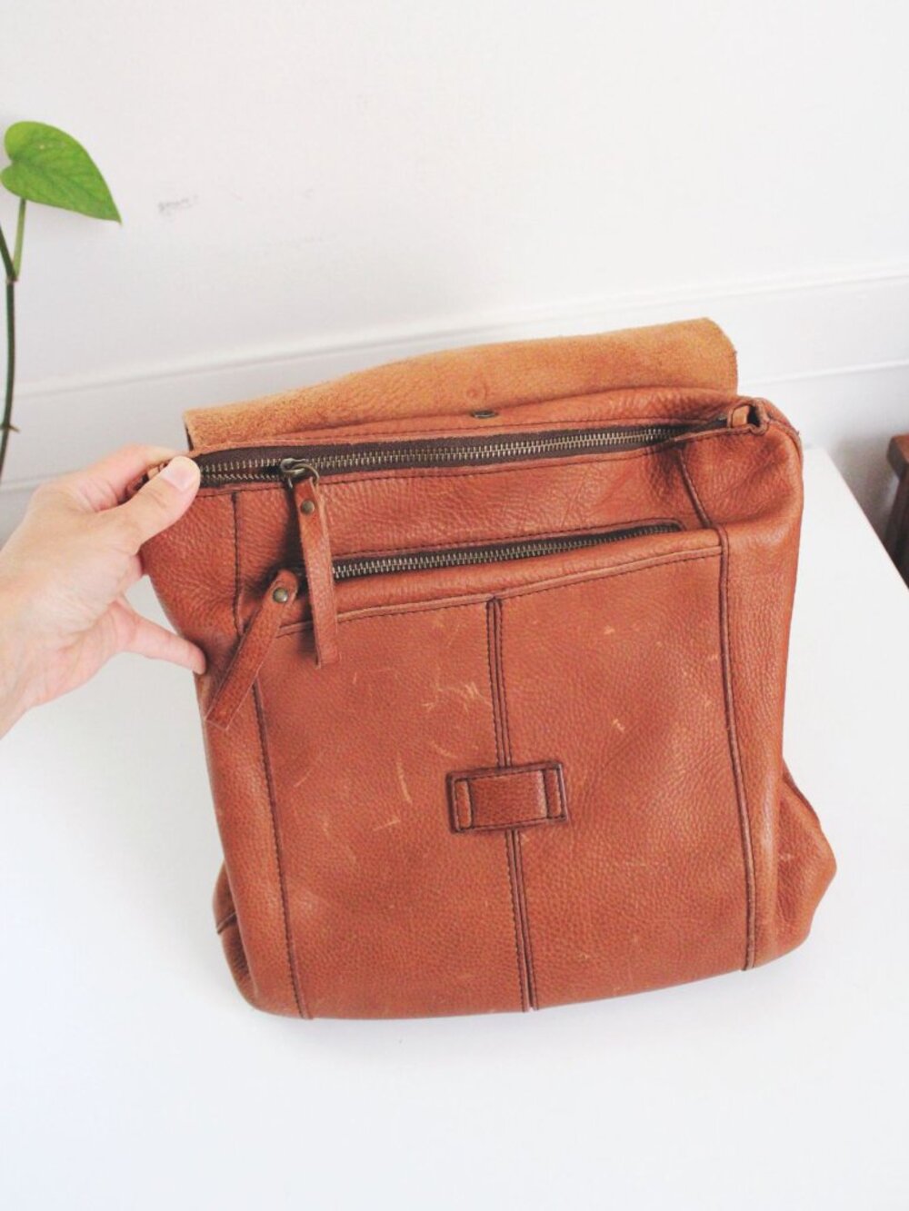 Vintage Duluth Trading Company Brown Leather Backpack Pebbled Shoulder Bag Tan - Picture 6 of 11